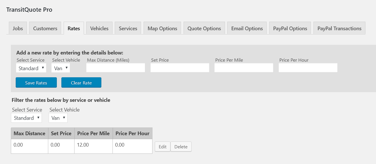 Setting Transportation Rates in TransitQuote